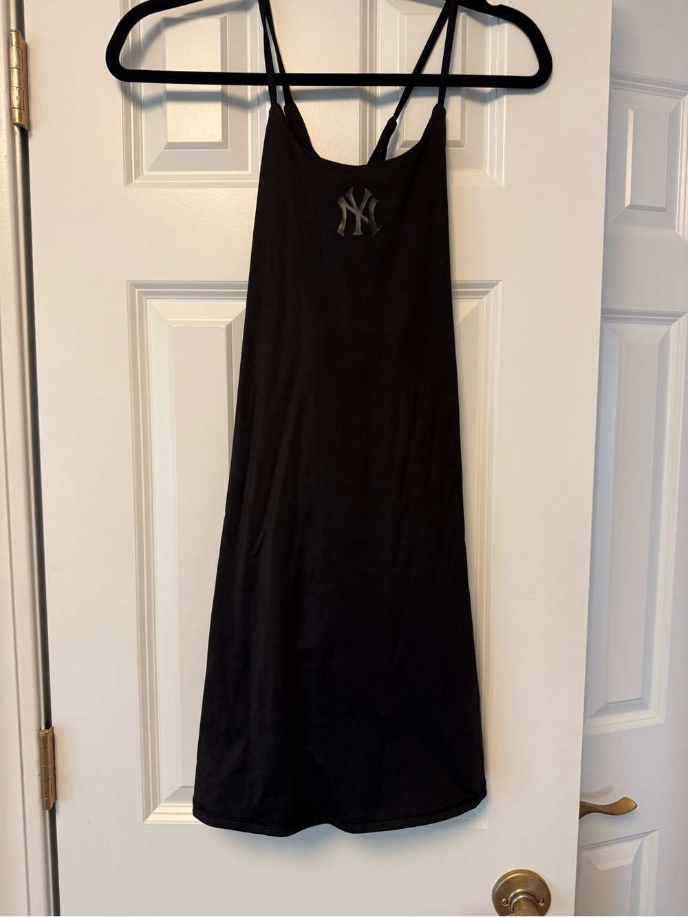 Black Slip Mini Dress with Tonal Logo